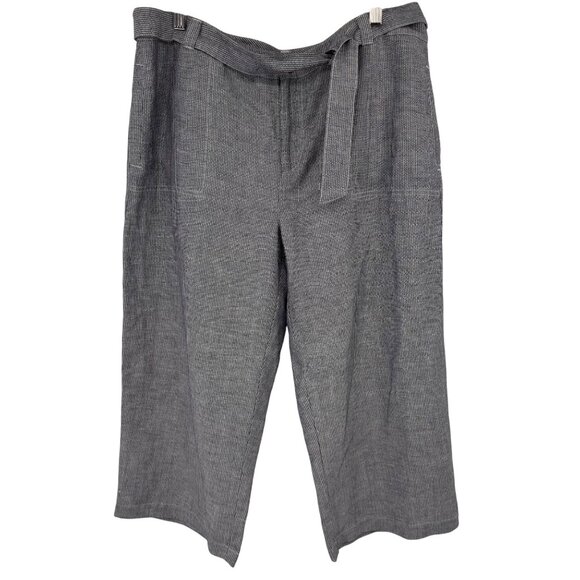 Coldwater Creek Womens blue Striped Linen Rayon Cropped Pants tie belt Size 14 - Picture 1 of 14